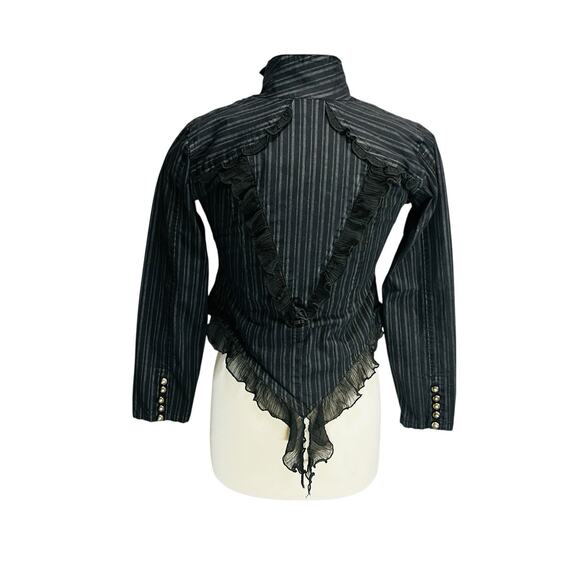 DEAD THREADS Womens Gothic Pinstripe Jacket Sz L Steampunk Vampcore Costume Y2K - Picture 4 of 11